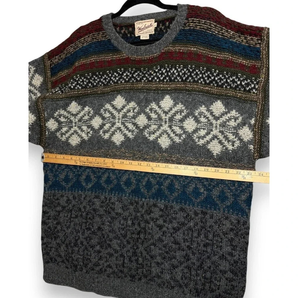 Woolrich Sweater Mens XL Multi Fair Isle Snowflake Handknit Wool Silk Blend Crew